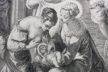 Load image into Gallery viewer, Jacopo Tintoretto, after. The Birth of Saint John the Baptist. Engraving by Frédéric Horthemels. 1742.
