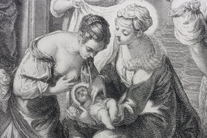 Jacopo Tintoretto, after. The Birth of Saint John the Baptist. Engraving by Frédéric Horthemels. 1742.