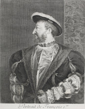 Load image into Gallery viewer, Titian, after. Portrait of François I. Engraving by Gilles Edme Petit. 1742.
