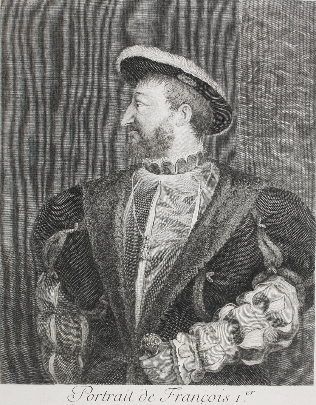 Titian, after. Portrait of François I. Engraving by Gilles Edme Petit. 1742.