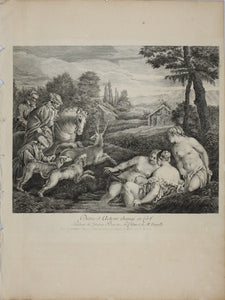 Jacopo Bassano, after. Diana and Actaeon. Engraving by Étienne Fessard. 1742.