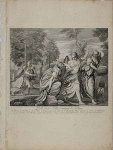 Paolo Veronese, after. Lot and his daughters fleeing Sodom. Engraving by Benoît Audran II. 1742.