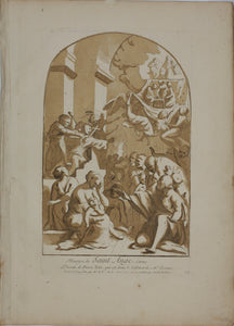Pietro Testa, after. Martyrdom of St Angelo. Engraving by Anne Claude de Caylus. 1742.