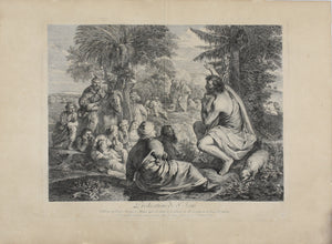 Pier Francesco Mola, after. Preaching of St John. Engraving by Jacques Philippe Le Bas. 1742.