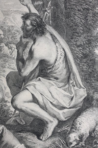 Pier Francesco Mola, after. Preaching of St John. Engraving by Jacques Philippe Le Bas. 1742.