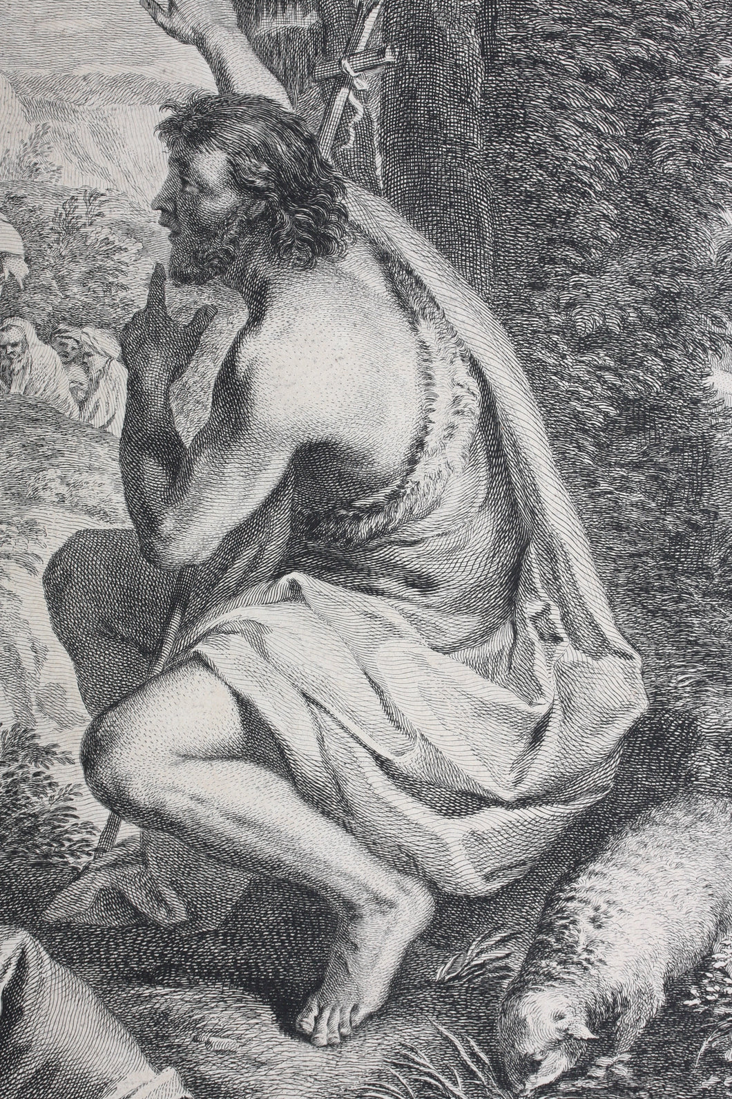 Pier Francesco Mola, after. Preaching of St John. Engraving by Jacques Philippe Le Bas. 1742.
