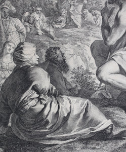 Pier Francesco Mola, after. Preaching of St John. Engraving by Jacques Philippe Le Bas. 1742.