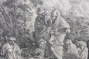 Pier Francesco Mola, after. Preaching of St John. Engraving by Jacques Philippe Le Bas. 1742.
