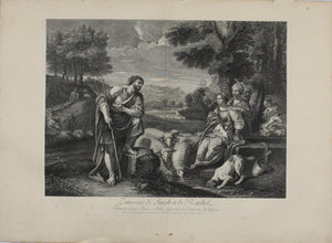 Pier Francesco Mola, after. Jacob meeting Rachel at the well. Engraving by Edmé Jeaurat. 1742.