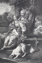 Load image into Gallery viewer, Pier Francesco Mola, after. Jacob meeting Rachel at the well. Engraving by Edmé Jeaurat. 1742.

