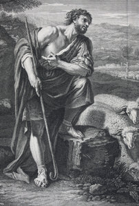 Pier Francesco Mola, after. Jacob meeting Rachel at the well. Engraving by Edmé Jeaurat. 1742.