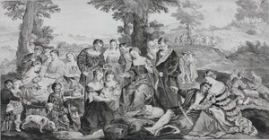 Bonifazio Veronese, after. Moses brought before Pharaoh's daughter. Engraving by Pierre Aveline. 1742.