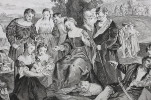 Bonifazio Veronese, after. Moses brought before Pharaoh's daughter. Engraving by Pierre Aveline. 1742.