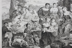 Bonifazio Veronese, after. Moses brought before Pharaoh's daughter. Engraving by Pierre Aveline. 1742.
