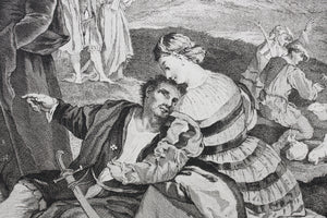 Bonifazio Veronese, after. Moses brought before Pharaoh's daughter. Engraving by Pierre Aveline. 1742.