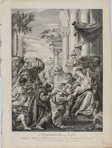 Paolo Veronese, after. Adoration of the Magi. Engraving by Nicolas Gabriel Dupuis. 1742.