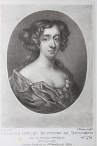 Sir Peter Lely, after. Portrait of Frances Stuart Dutchess of Richmond. Mezzotint by Charles Turner. 1810-1815.