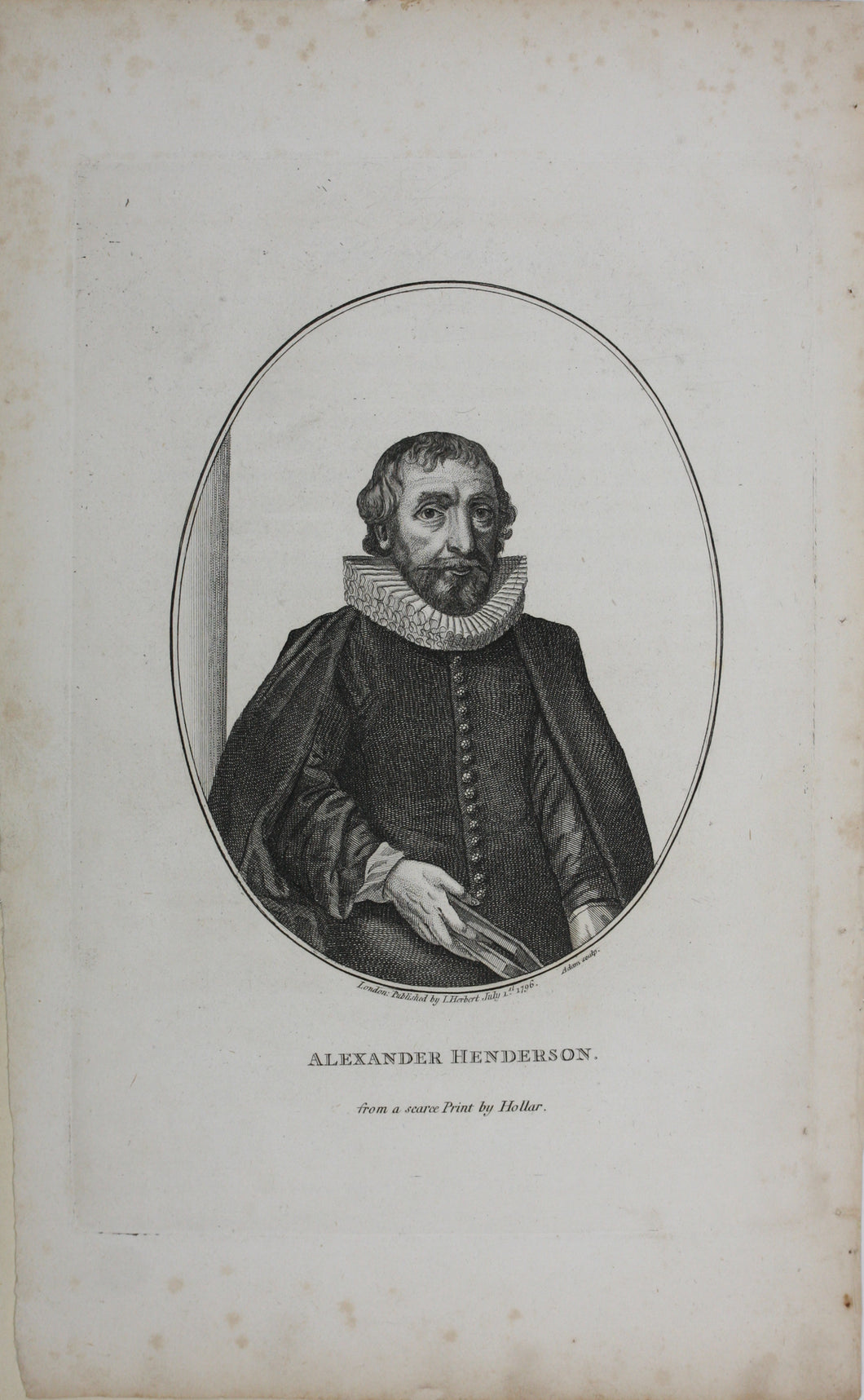 Sir Anthony van Dyck, after. Wenceslaus Hollar, after. Portrait of Alexander Henderson. Engraving by Adam. 1796.