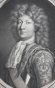 François de Troy, after. Portrait of Louis, Dauphin of France. Engraving by Pierre van Schuppen. 1684.