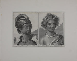 John Webber, after. Portrait of a Man of the Sandwich Islands with His Helmet. A Young Woman of the Sandwich Islands. George Noble. 1784-1786.