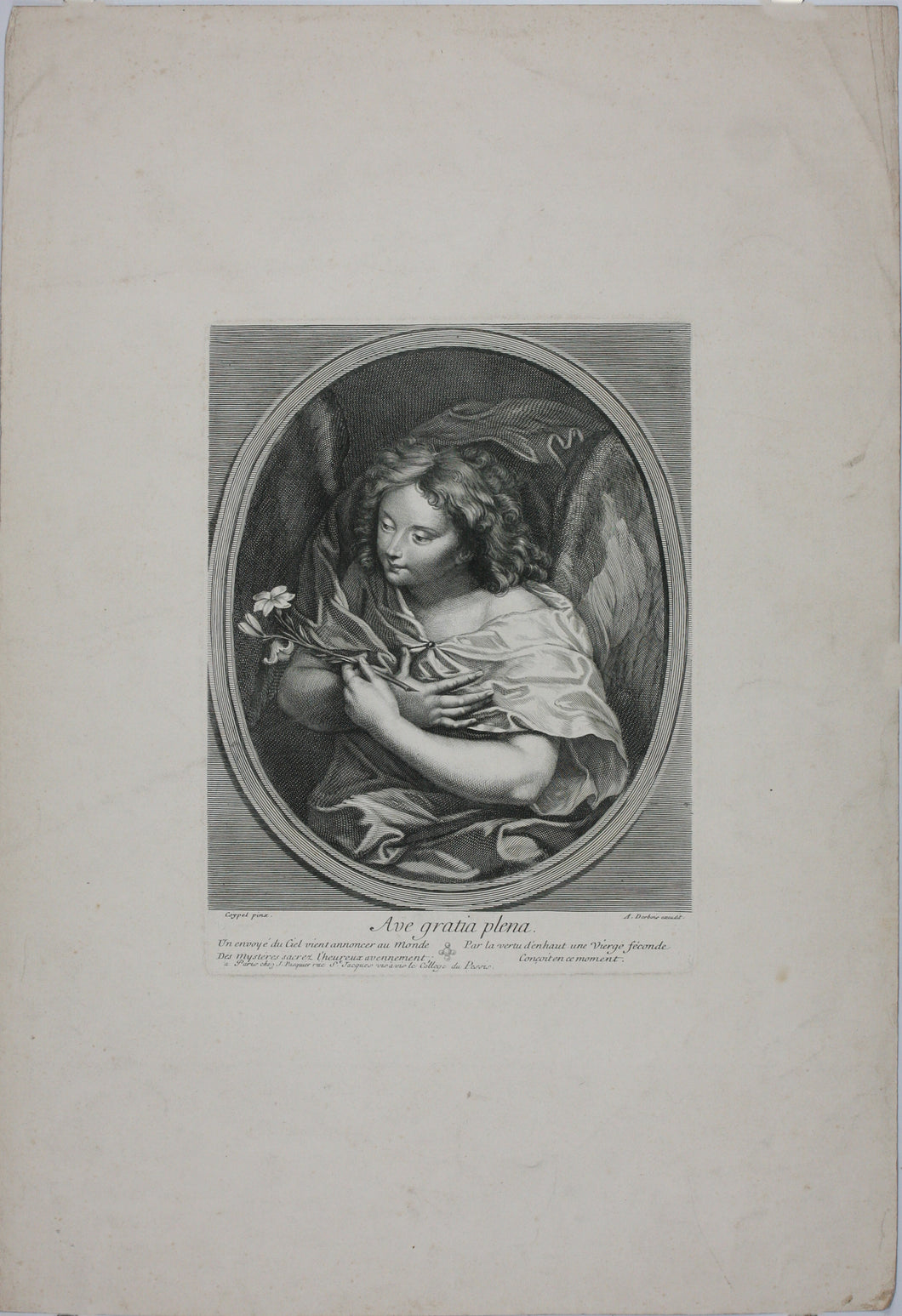 Antoine Coypel, after. Annonciation. Engraving by Jacques Jean Pasquier. Mid XVIII C.