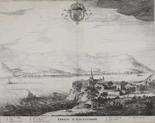 Load image into Gallery viewer, Giovanni Tommaso Borgonio, after. View of Hautecombe Abbey. Engraving. ca 1674.
