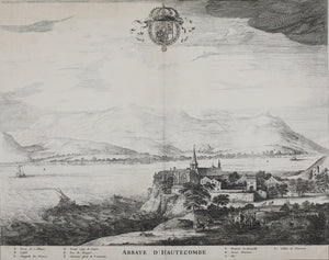Giovanni Tommaso Borgonio, after. View of Hautecombe Abbey. Engraving. ca 1674.