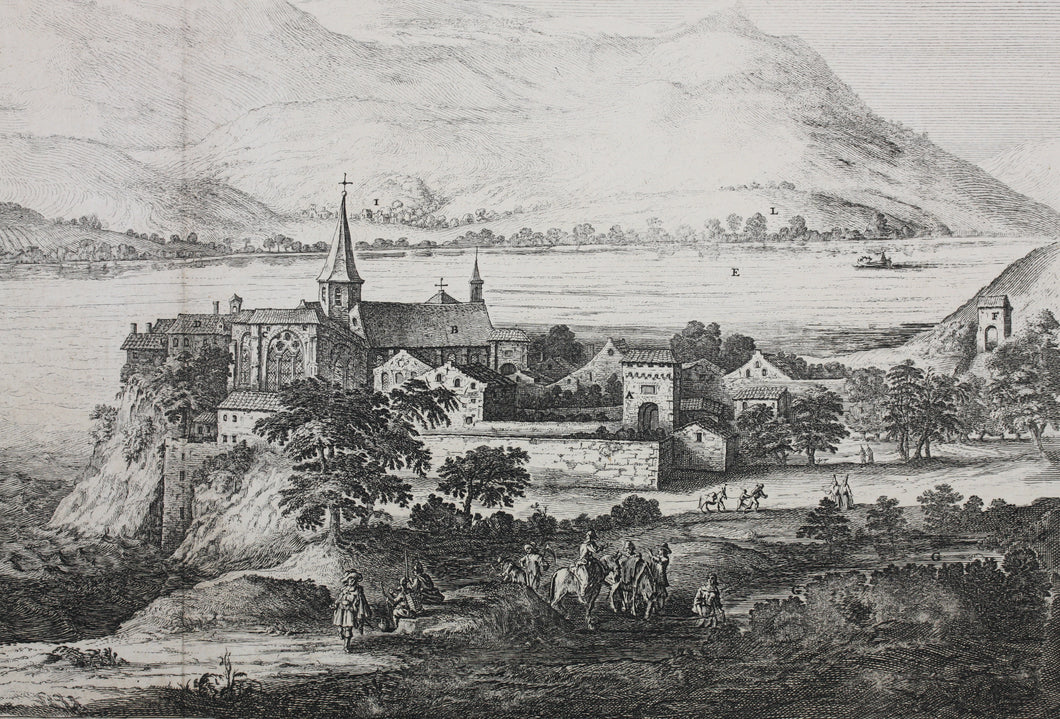 Giovanni Tommaso Borgonio, after. View of Hautecombe Abbey. Engraving. ca 1674.