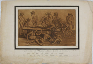Andrea Mantegna or Antonio Pollaiuolo, after. Mourning over the body of Gattamelata. Etching by Maria Catharina Prestel. 1777.