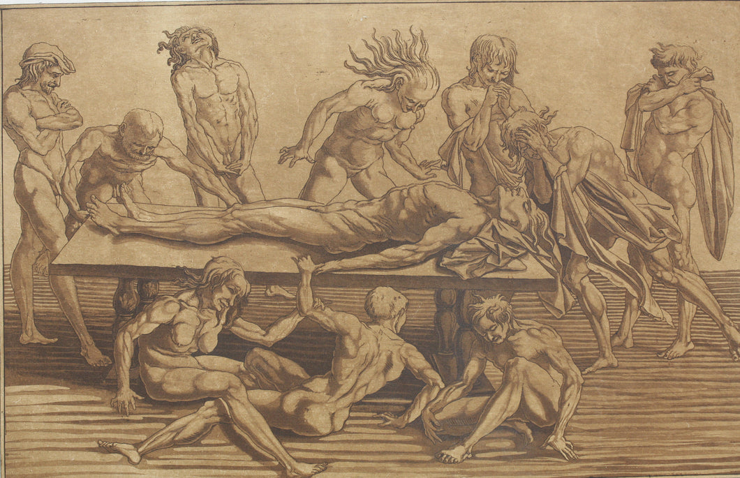 Andrea Mantegna or Antonio Pollaiuolo, after. Mourning over the body of Gattamelata. Etching by Maria Catharina Prestel. 1777.