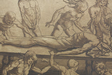 Load image into Gallery viewer, Andrea Mantegna or Antonio Pollaiuolo, after. Mourning over the body of Gattamelata. Etching by Maria Catharina Prestel. 1777.
