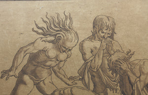Andrea Mantegna or Antonio Pollaiuolo, after. Mourning over the body of Gattamelata. Etching by Maria Catharina Prestel. 1777.