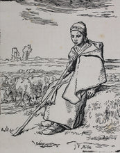 Load image into Gallery viewer, Jean-François Millet, after. Seated Shepherdess. Woodcut by Jean-Baptiste Millet. XIX C..
