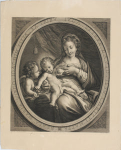 Antonio Correggio, after. Madonna del Latte. Engraving by Nicolas Bazin. 1648-1710.
