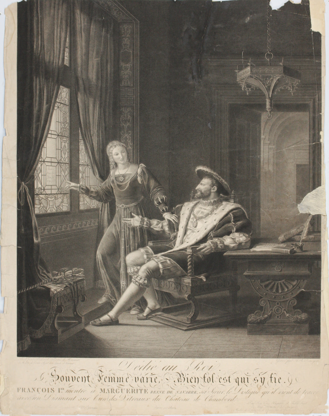 Fleury François Richard, after. Women are fickle and who trusts them is a fool. Engraving by Auguste-Gaspard-Louis Desnoyers. 1817.