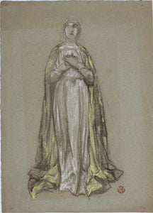 Lee Woodward Zeigler. Female figure in medieval clothes. Charcoal. Early XX C.