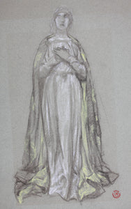 Lee Woodward Zeigler. Female figure in medieval clothes. Charcoal. Early XX C.