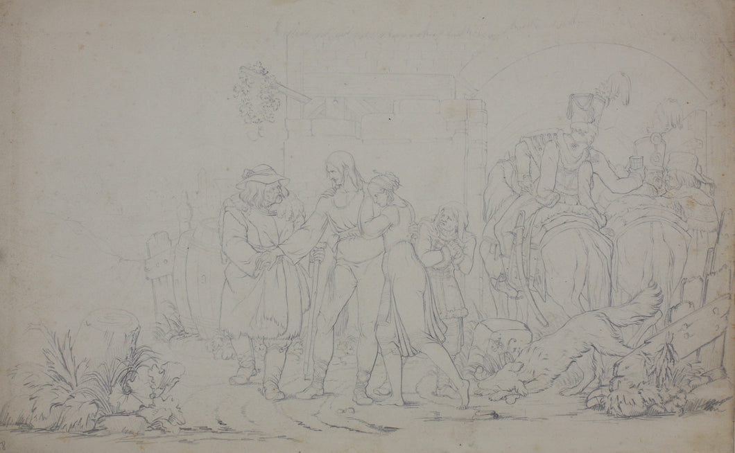 Peter Johann Nepomuk Geiger, after. Scene with a Man being taken Prisoner. Pencil drawing by Jakob Gauermann. 1838-1840.
