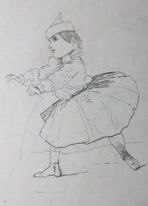 Augustus Hoppin, attributed to. Study of girl in a trimmed skating cap. Pen drawing. Late XIX C.