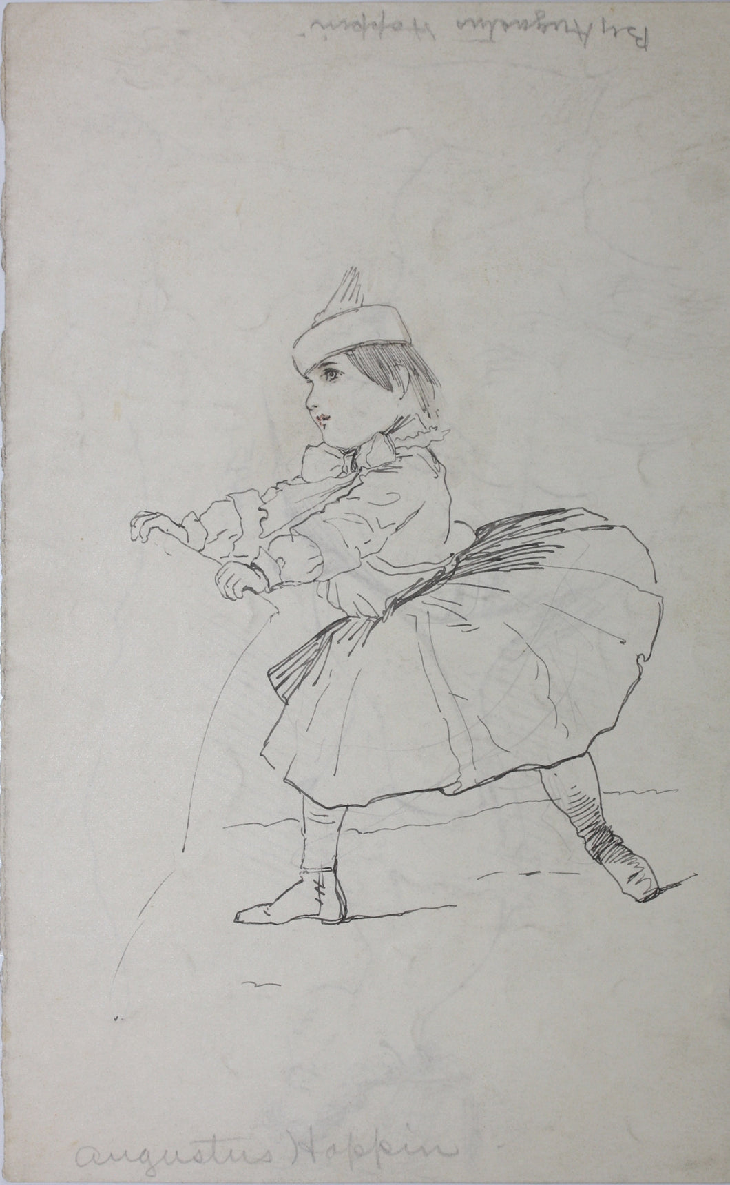 Augustus Hoppin, attributed to. Study of girl in a trimmed skating cap. Pen drawing. Late XIX C.