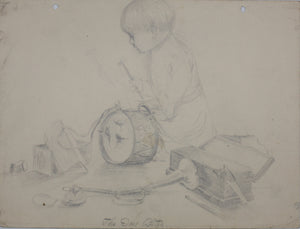 American Humor. Playing boy. Graphite drawing. Early/Mid XX C.
