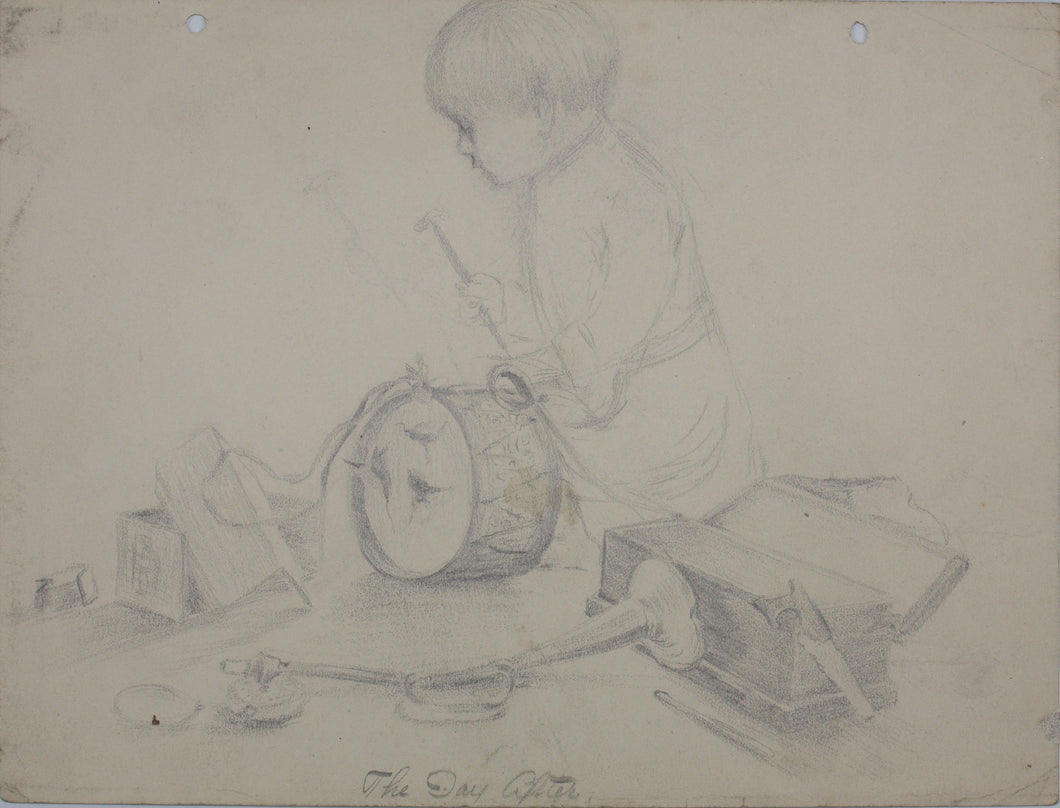 American Humor. Playing boy. Graphite drawing. Early/Mid XX C.