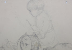 American Humor. Playing boy. Graphite drawing. Early/Mid XX C.