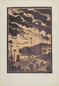 Feliks Dolgan. War. Parachutists. Linocut. Mid XX C.