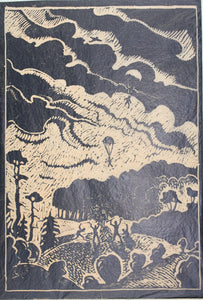 Feliks Dolgan. War. Parachutists. Linocut. Mid XX C.