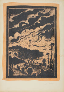 Feliks Dolgan. War. Parachutists. Linocut. Mid XX C.