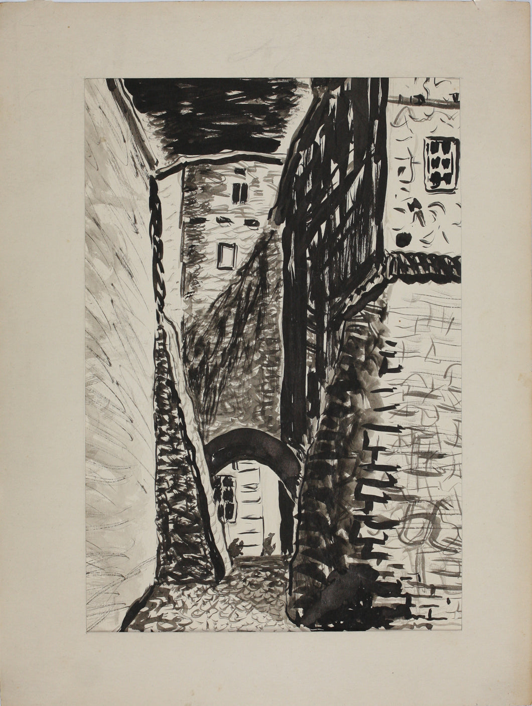 Feliks Dolgan. Narrow street of the old town. Ink, pen. Mid XX C.