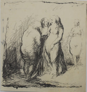 Unknown artist. Two sketches in Dutch Golden Age style. Three women. Mother and child. Pen & ink. XX C.