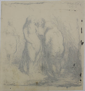 Unknown artist. Two sketches in Dutch Golden Age style. Three women. Mother and child. Pen & ink. XX C.
