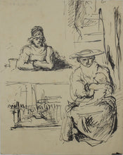 Load image into Gallery viewer, Unknown artist. Two sketches in Dutch Golden Age style. Three women. Mother and child. Pen &amp; ink. XX C.
